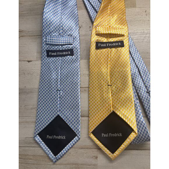 Paul Fredrick Vintage Blue and yellow 100% Silk Ties EUC - Picture 4 of 4